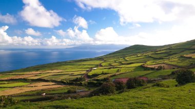 Corvo Island Azores, Portekiz tarım alanları ile manzara