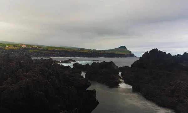 Costa Bahía Pombas Aka Palomas Larga Exposición Isla Terceira Azores — Foto de Stock