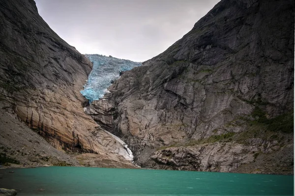 Panorámás Kilátással Briksdal Gleccser Norvégia — Stock Fotó