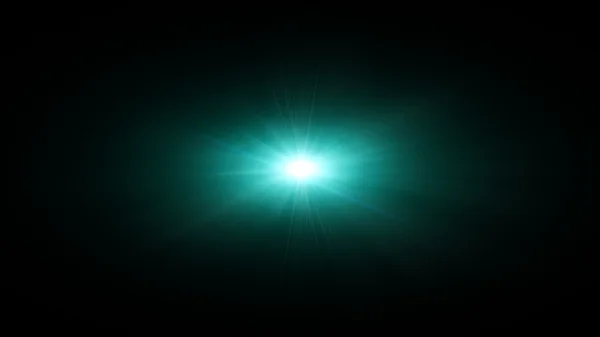 Türkisfarbene, anamorphe, funkelnde Lichtlinse auf schwarzem Hintergrund. — Stockfoto