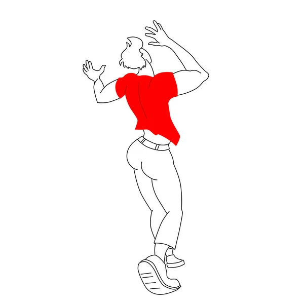 Hombre Bailando Con Una Camiseta Roja Dibujo Contorno Sobre Fondo — Archivo Imágenes Vectoriales