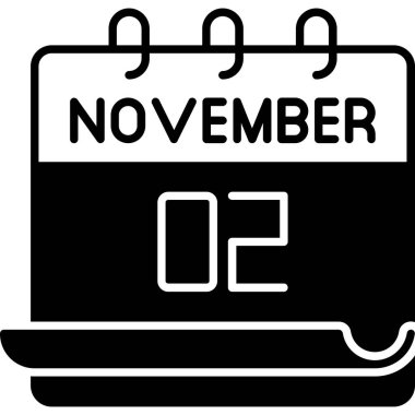 2 Kasım takvim simgesi tasarımı. Buluşma zamanı. Olay çizelgesi. Düz vektör illüstrasyonu.