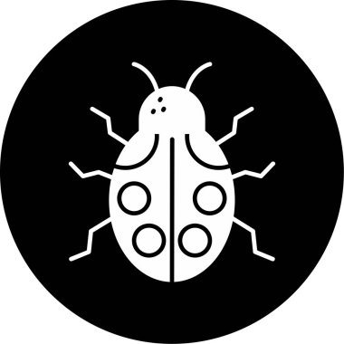 Altı bacaklı ve yuvarlak vücutlu uğur böceğinin siyah beyaz çizimi.