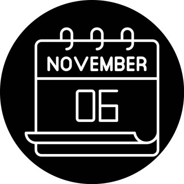 6 Kasım takvim simgesi tasarımı. Buluşma zamanı. Olay çizelgesi. Düz vektör illüstrasyonu.