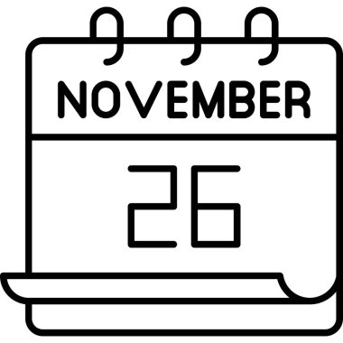 26 Kasım takvim simgesi tasarımı. Buluşma zamanı. Olay çizelgesi. Düz vektör illüstrasyonu.