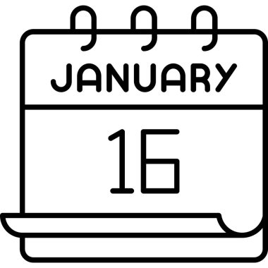 16 Ocak takvim simgesi tasarımı. Buluşma zamanı. Olay çizelgesi. Düz vektör illüstrasyonu.