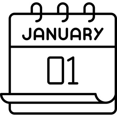1 Ocak takvim simgesi tasarımı. Buluşma zamanı. Olay çizelgesi. Düz vektör illüstrasyonu.
