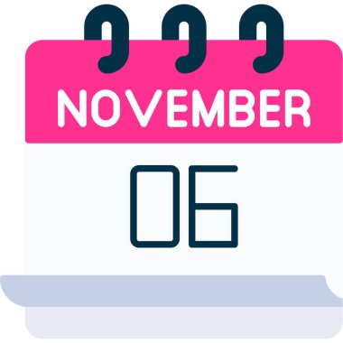 6 Kasım takvim simgesi tasarımı. Buluşma zamanı. Olay çizelgesi. Düz vektör illüstrasyonu.