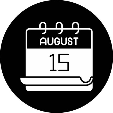 15 Ağustos takvim simgesi tasarımı. Buluşma zamanı. Olay çizelgesi. Düz vektör illüstrasyonu.