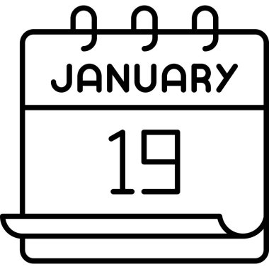 19 Ocak takvim simgesi tasarımı. Buluşma zamanı. Olay çizelgesi. Düz vektör illüstrasyonu.