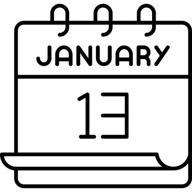 13 Ocak takvim simgesi tasarımı. Buluşma zamanı. Olay çizelgesi. Düz vektör illüstrasyonu.