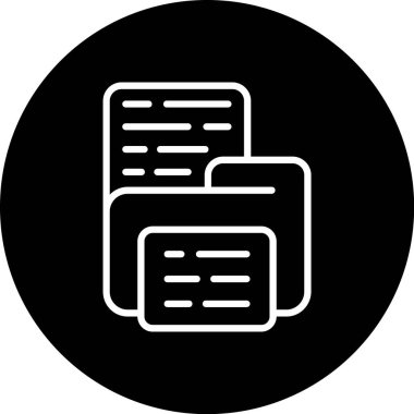 Stacked documents inside circular black shape