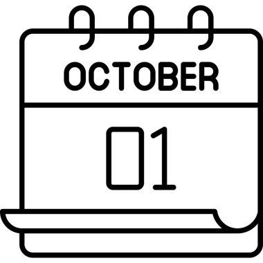 01 Ekim takvim simgesi, vektör illüstrasyonu