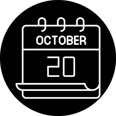 20 Ekim takvim simgesi, vektör illüstrasyonu