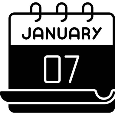 7 Ocak takvim simgesi tasarımı. Buluşma zamanı. Olay çizelgesi. Düz vektör illüstrasyonu.
