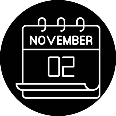 2 Kasım takvim simgesi tasarımı. Buluşma zamanı. Olay çizelgesi. Düz vektör illüstrasyonu.