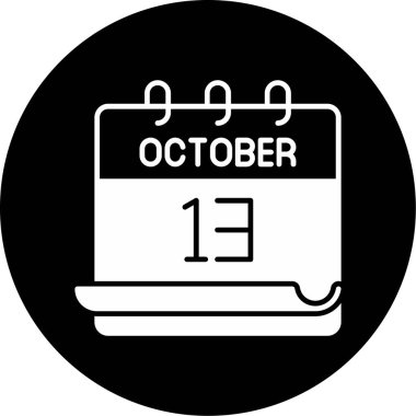 13 Ekim takvim simgesi, vektör illüstrasyonu