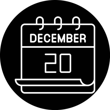 20 Aralık takvim simgesi tasarımı. Buluşma zamanı. Olay çizelgesi. Düz vektör illüstrasyonu.