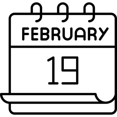 19 Şubat takvim simgesi tasarımı, vektör illüstrasyonu