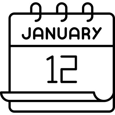 12 Ocak takvim simgesi tasarımı. Buluşma zamanı. Olay çizelgesi. Düz vektör illüstrasyonu.