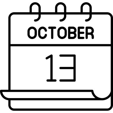 13 Ekim takvim simgesi, vektör illüstrasyonu