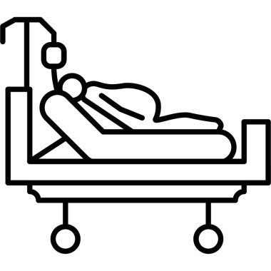 Hastanın hastane yatağında tıbbi malzemelerle yattığını gösteren siyah beyaz bir resim.