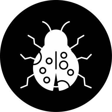 Kanatlarında yuvarlak noktalar olan bir uğur böceğinin siyah beyaz simgesi