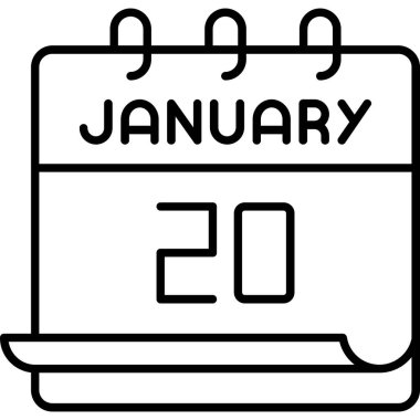 20 Ocak takvim ikonu tasarımı. Buluşma zamanı. Olay çizelgesi. Düz vektör illüstrasyonu.