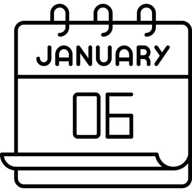 6 Ocak takvim simgesi tasarımı. Buluşma zamanı. Olay çizelgesi. Düz vektör illüstrasyonu.