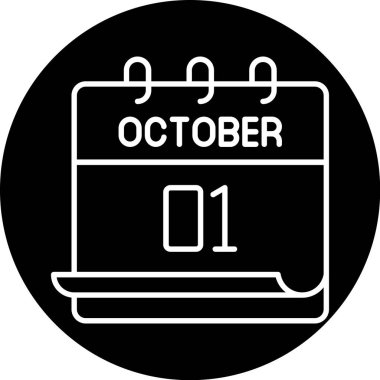 Ekim 01 'i yüzüklerle gösteren takvim tarihinin siyah ve beyaz grafiği.