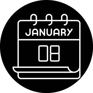 8 Ocak takvim simgesi tasarımı. Buluşma zamanı. Olay çizelgesi. Düz vektör illüstrasyonu.