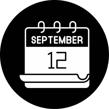 12 Eylül takvim simgesi tasarımı. Buluşma zamanı. Olay çizelgesi. Düz vektör illüstrasyonu.