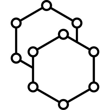 Birbirine bağlı altıgenlerin siyah beyaz çizimi moleküler bir yapı oluşturuyor.