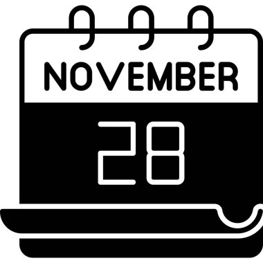 28 Kasım takvim simgesi tasarımı. Buluşma zamanı. Olay çizelgesi. Düz vektör illüstrasyonu.