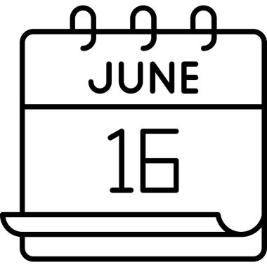 16 Haziran takvim simgesi tasarımı. Buluşma zamanı. Olay çizelgesi. Düz vektör illüstrasyonu.