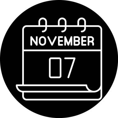 7 Kasım takvim simgesi tasarımı. Buluşma zamanı. Olay çizelgesi. Düz vektör illüstrasyonu.
