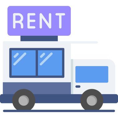 Şehir sokağında park etmiş kira levhası gösteren teslimat kamyonu.