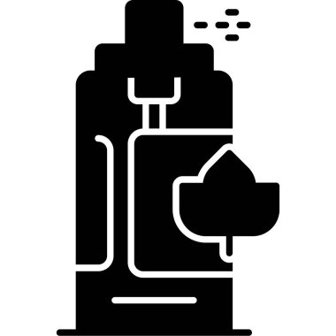 Yapraklı bir parfüm şişesinin siyah beyaz çizimi.