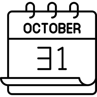 31 Ekim takvim simgesi tasarımı, vektör illüstrasyonu