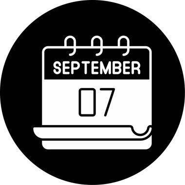 7 Eylül takvim simgesi tasarımı. Buluşma zamanı. Olay çizelgesi. Düz vektör illüstrasyonu.