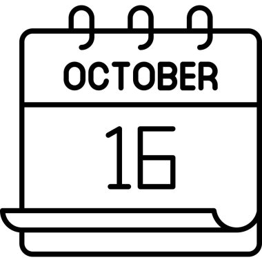 16 Ekim takvim simgesi tasarımı, vektör illüstrasyonu