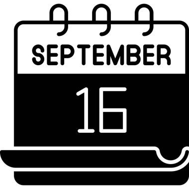 16 Eylül takvim simgesi tasarımı. Buluşma zamanı. Olay çizelgesi. Düz vektör illüstrasyonu.