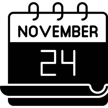 24 Kasım için yırtılan takvim sayfasının siyah siluet simgesi