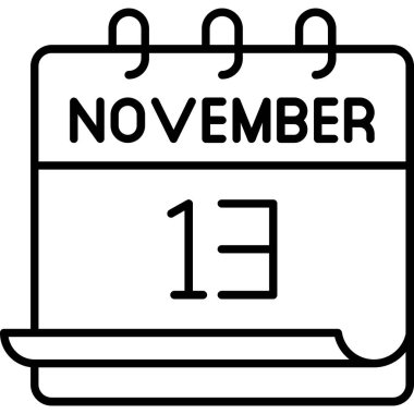 13 Kasım takvim simgesi tasarımı. Buluşma zamanı. Olay çizelgesi. Düz vektör illüstrasyonu.