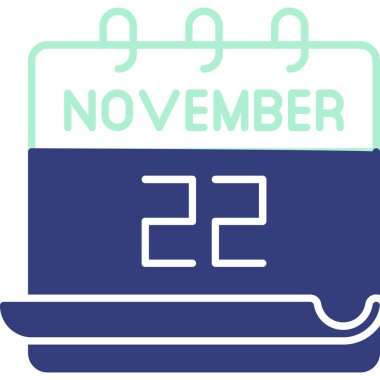 22 Kasım takvim simgesi tasarımı. Buluşma zamanı. Olay çizelgesi. Düz vektör illüstrasyonu.