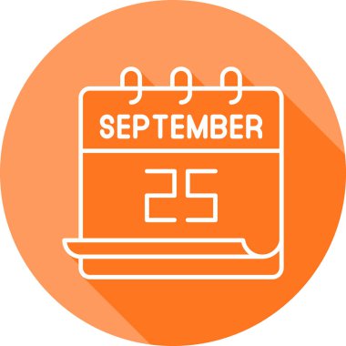 Dairesel turuncu takvim simgesi görüntüleme tarihi 25 Eylül beyaz hatlı