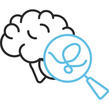 Travma terapisi ikonu. Detayları inceleyen büyüteçle bir beyin tasviri.