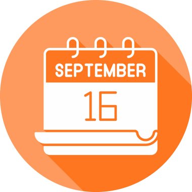 Dairesel takvim simgesi beyaz tasarım elemanları ile gösterim tarihi 16 Eylül