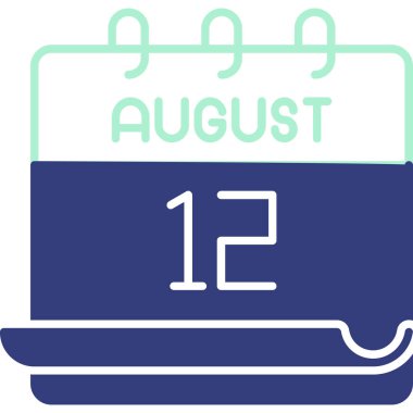 12 Ağustos takvim simgesi tasarımı. Buluşma zamanı. Olay çizelgesi. Düz vektör illüstrasyonu.