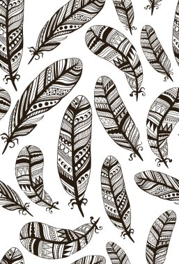 Hand drawn seamless pattern with feathers in ethnic style clipart